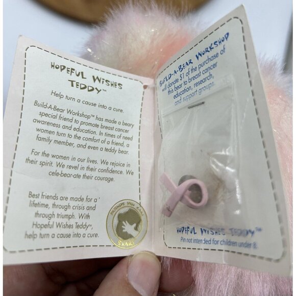 Hopeful Wishes Teddy Build a Bear Breast Cancer Retired with Pink Pin 1997 - Picture 7 of 13